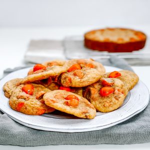 Photograph of Chewy Orange Cookies Loaded with Chocolate Orange Mini Eggs