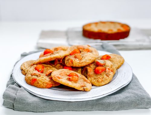 Photograph of Chewy Orange Cookies Loaded with Chocolate Orange Mini Eggs