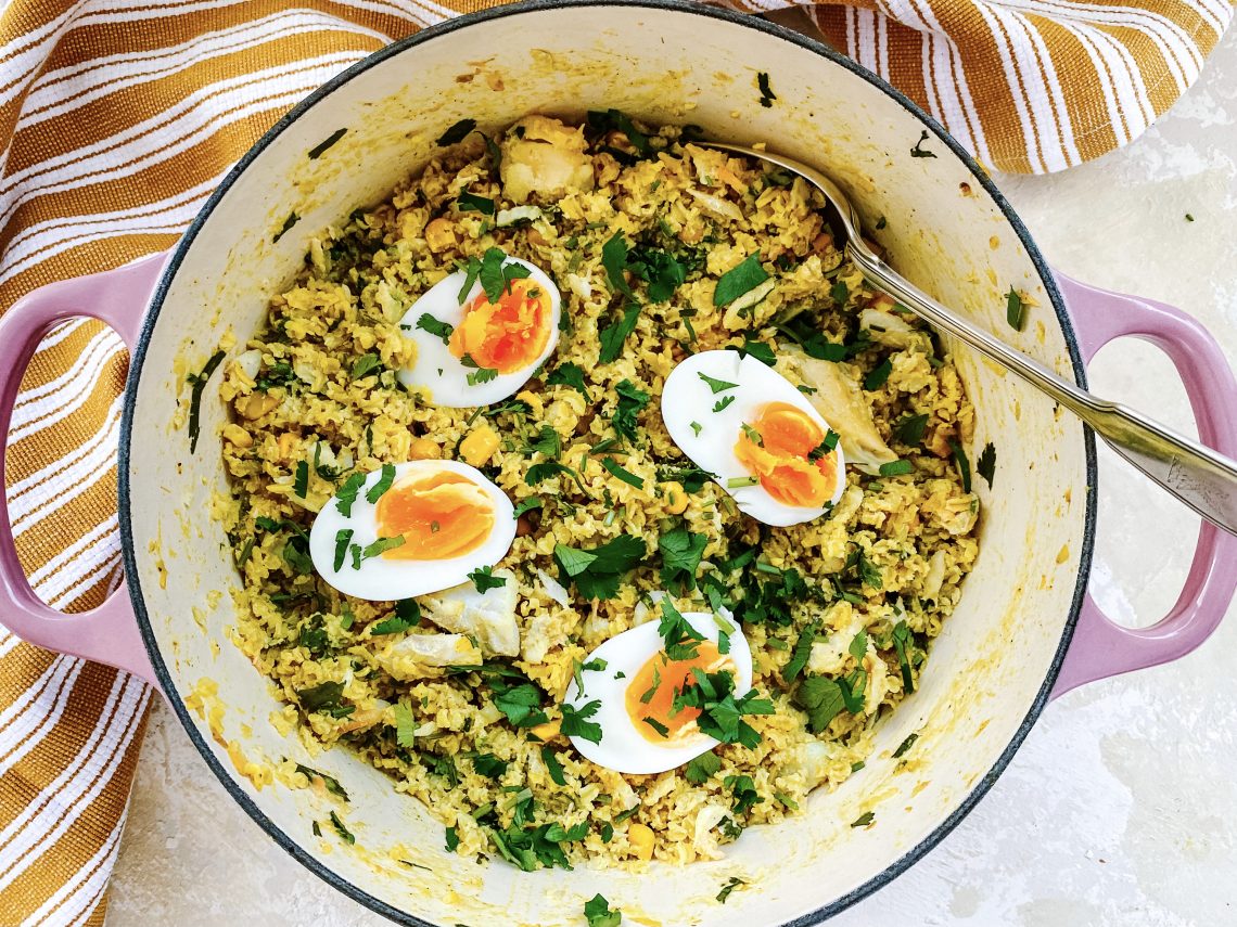 Photograph of Brown Rice Kedgeree with Smoked Haddock, Salmon and Coriander