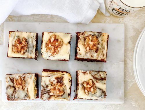 Photograph of Cheesecake Swirl Chocolate Brownies with Toasted Walnuts