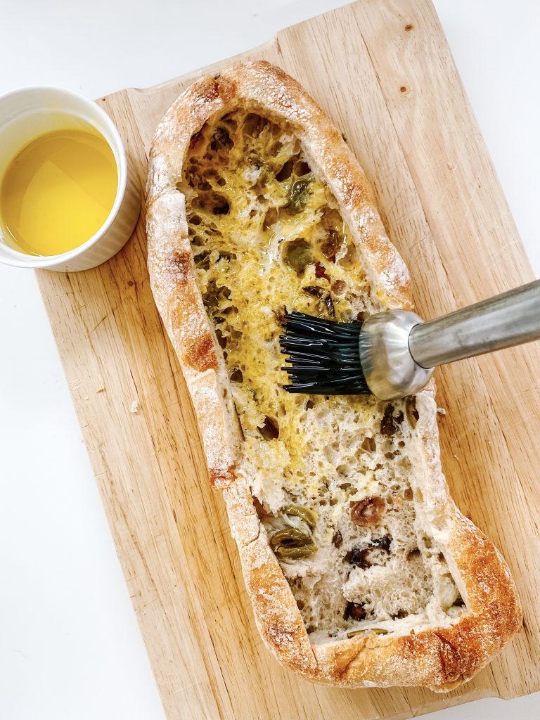 Olive Ciabatta Loaded with Red Pepper, Mushrooms and Feta Cheese ...