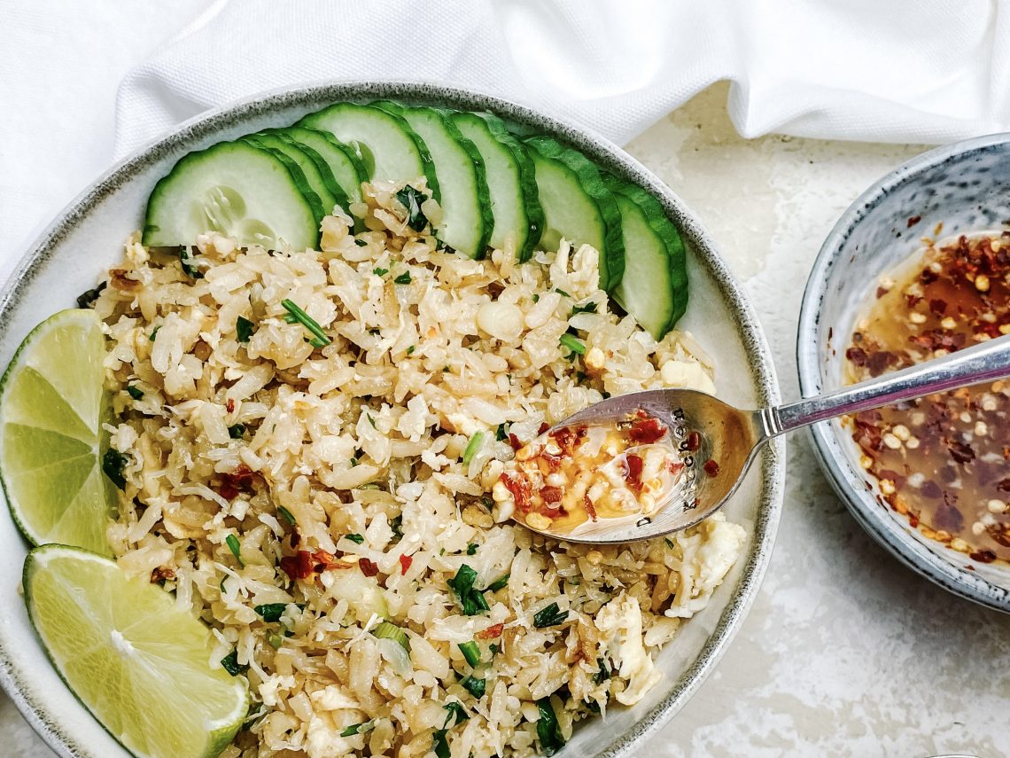 Photograph of Thai Egg Fried Rice with Crab and Chilli Sauce