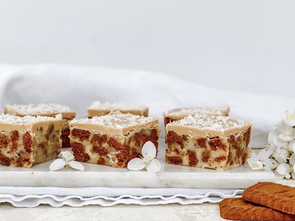 Photograph of White Chocolate and Biscoff Sticky Squares