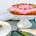 Photograph of Pistachio and Cherry Bakewell Tart with Pink Rose Water Icing