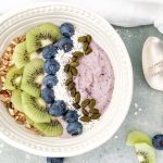 Blueberry and Kiwi Smoothie Bowl with Banana, Coconut and Pistachios