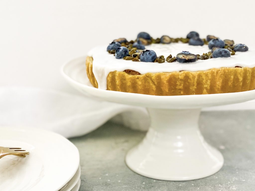Photograph of Blueberry and Pistachio Bakewell Tart