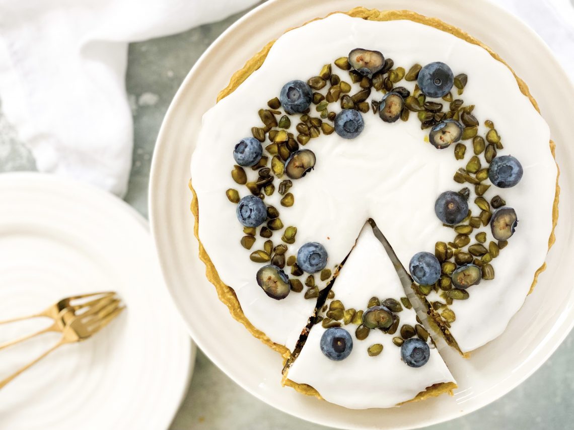 Photograph of Blueberry and Pistachio Bakewell Tart