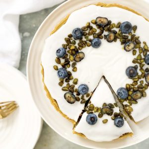 Photograph of Blueberry and Pistachio Bakewell Tart