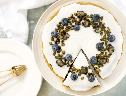 Photograph of Blueberry and Pistachio Bakewell Tart