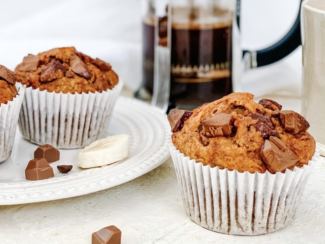 Photograph of Coffee and Banana Muffins with Milk Chocolate Chunks
