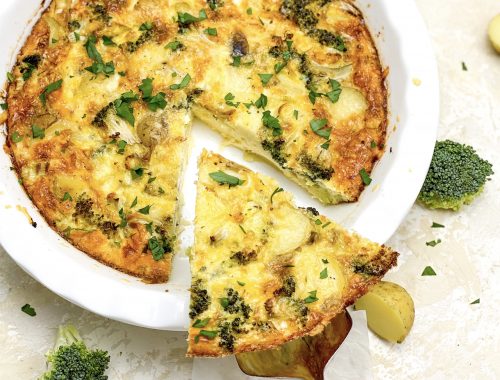 Photograph of Baked Broccoli and New Potato Frittata with Cheddar Cheese