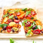 Cherry Tomato and Goat’s Cheese Tart with Olives, Basil and Rocket