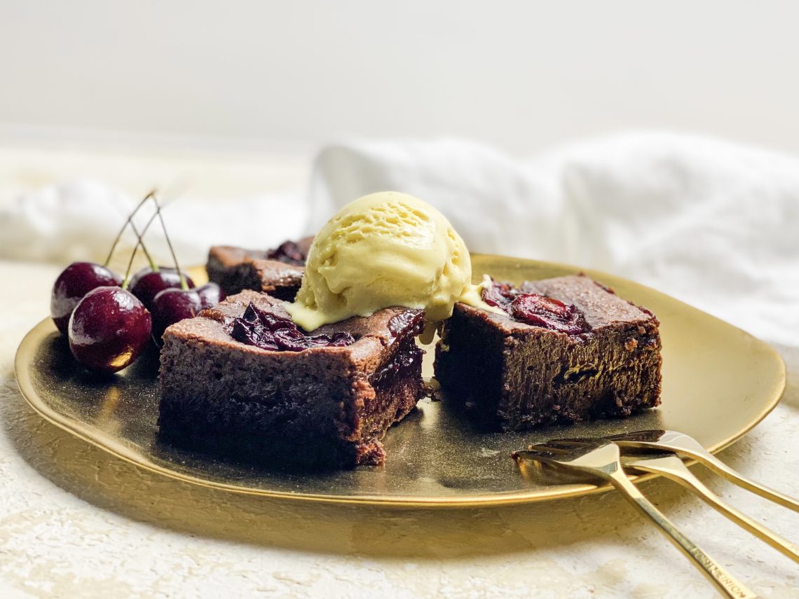 Photograph of Black Cherry and Almond Brownies - Gluten-free