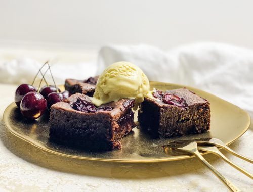 Photograph of Black Cherry and Almond Brownies - Gluten-free