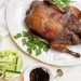 Photograph of Chinese Peking Duck Pancakes with Hoisin Sauce, Spring Onions and Cucumber