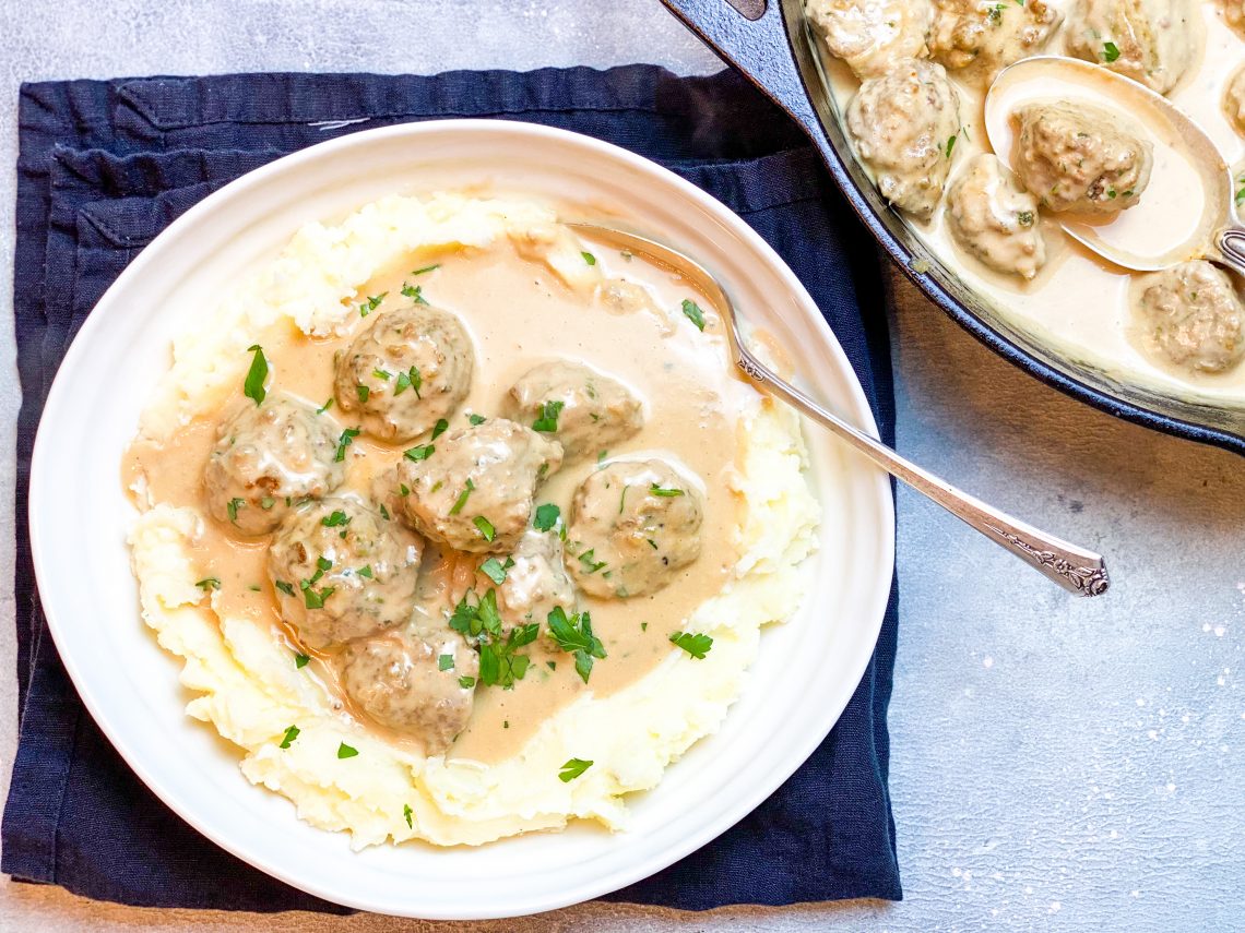 Photograph of Oven-Baked Swedish Meatballs in Cream Sauce