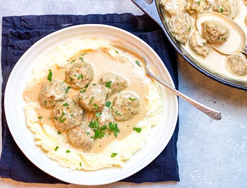 Photograph of Oven-Baked Swedish Meatballs in Cream Sauce