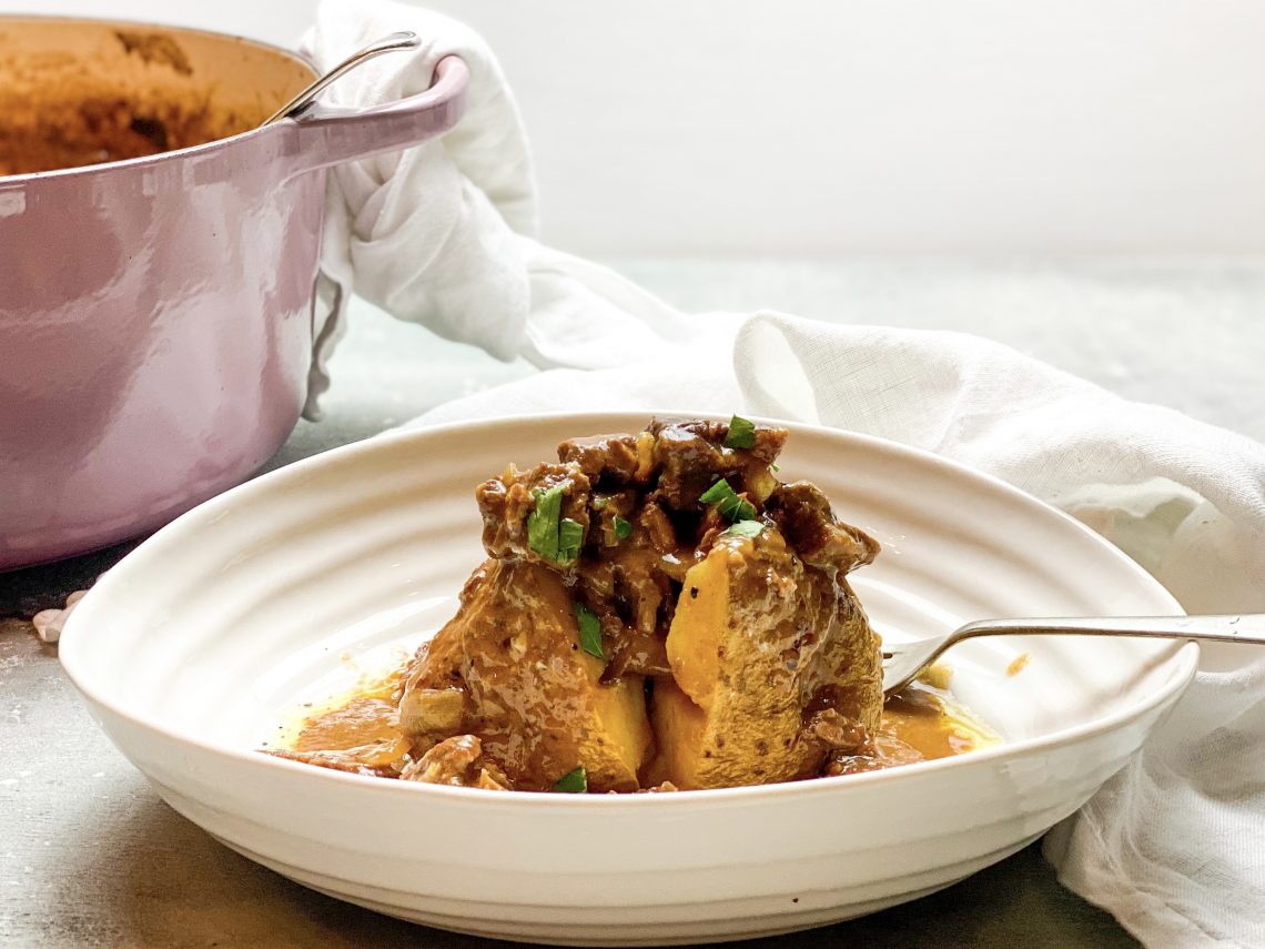 Photograph of Marijke's Beef Casserole and Jacket Potatoes