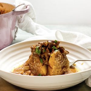 Photograph of Marijke's Beef Casserole and Jacket Potatoes