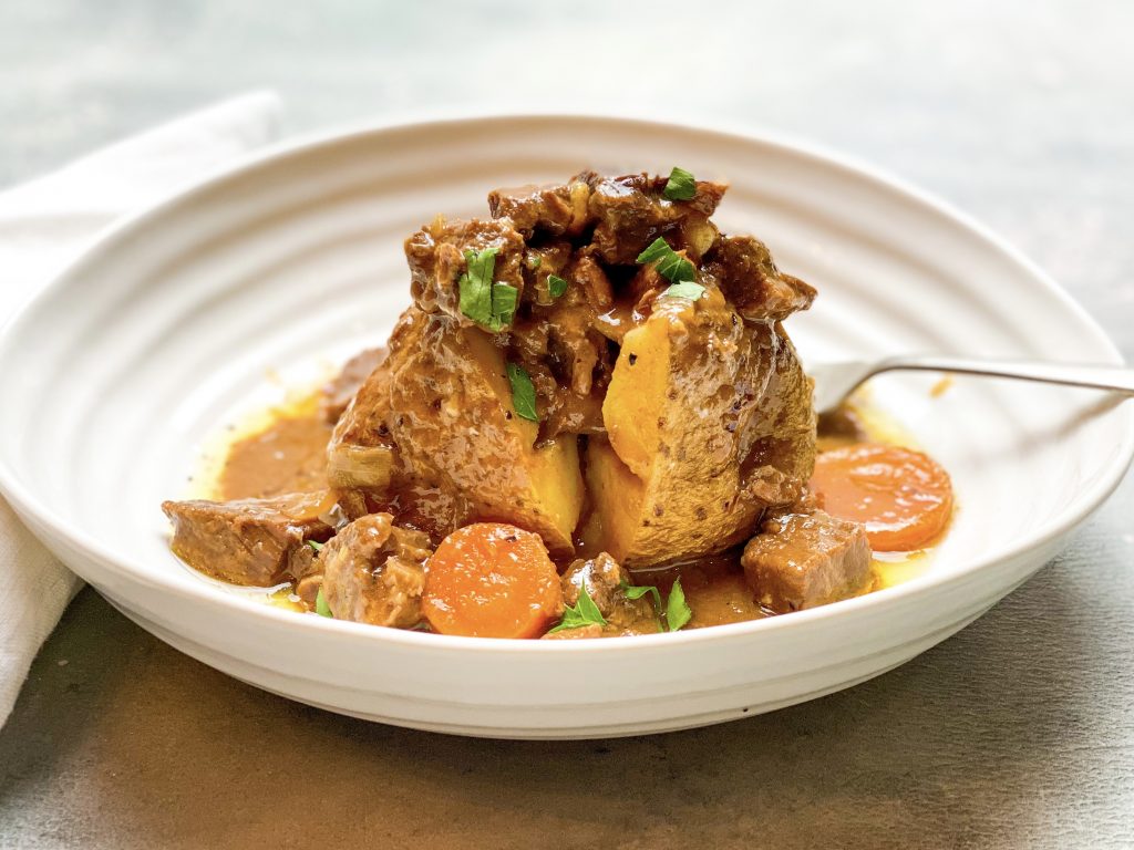 Photograph of Marijke's Beef Casserole and Jacket Potatoes