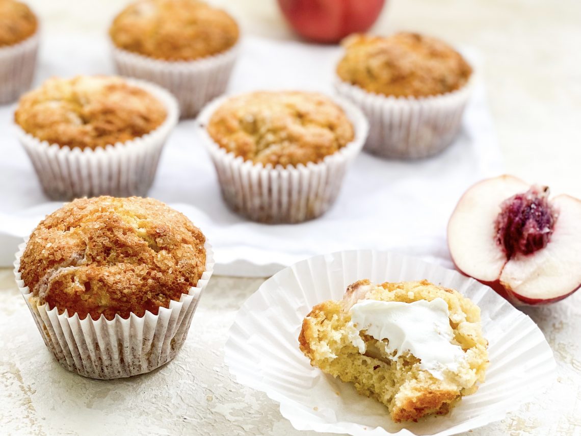Photograph of Peach and Vanilla Muffins with Mascarpone Cheese