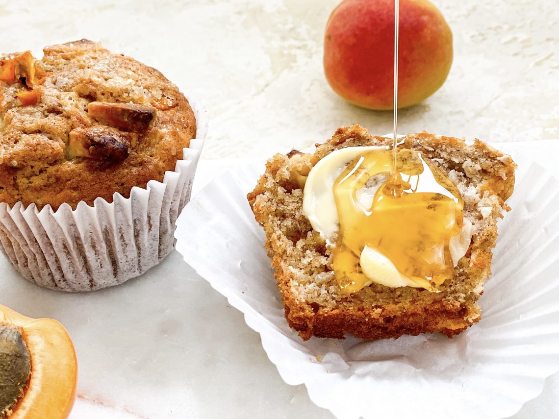 Photograph of Spicy Apricot Muffins with Vanilla and White Chocolate