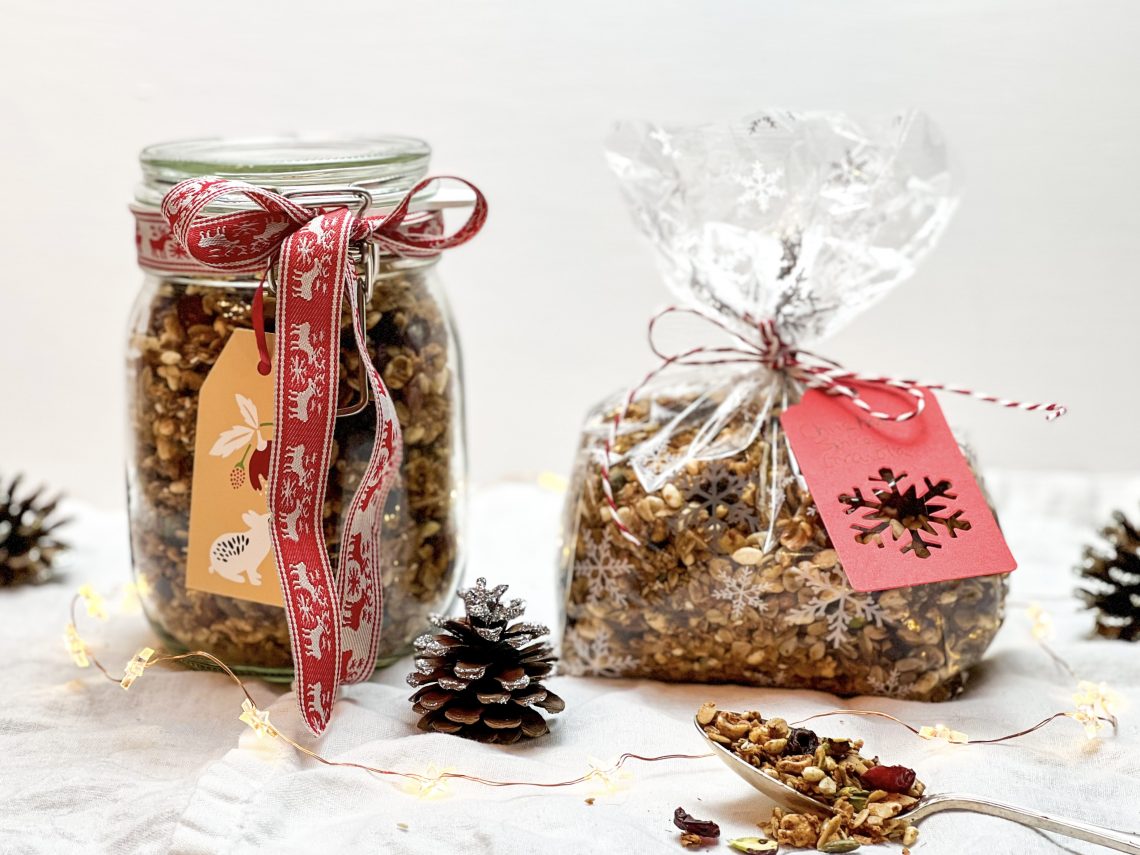 Photograph of Christmas Spice Granola with Pistachios, Coconut and Cranberries
