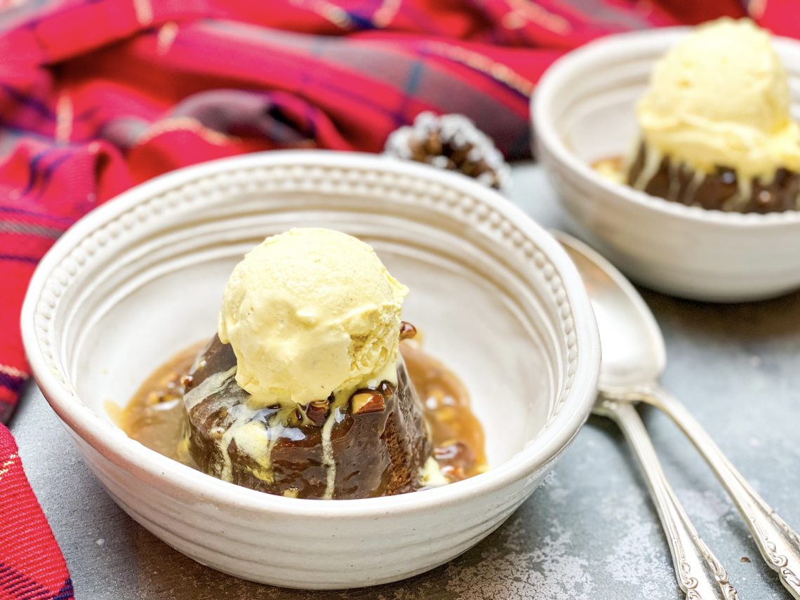 Photograph of Christmas Sticky Toffee Pudding with Salted Caramel Sauce
