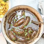 Venison Sausage Casserole with Red Wine, Juniper Berries, Redcurrant Jelly and Fresh Thyme