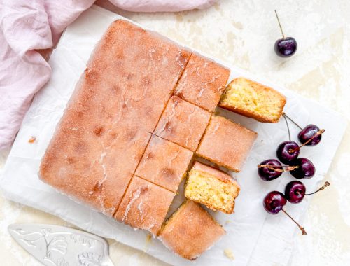 Photograph of Aunty Mai's Lemon Drizzle Slice with a Crunchy Sugary Top