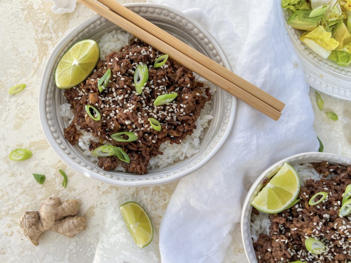 Photograph of Teriyaki and Ginger Minced Beef Donburi Bowl