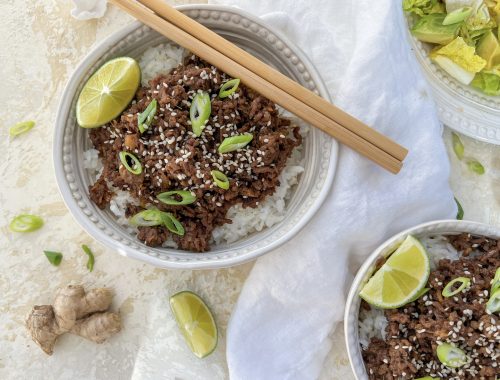 Photograph of Teriyaki and Ginger Minced Beef Donburi Bowl