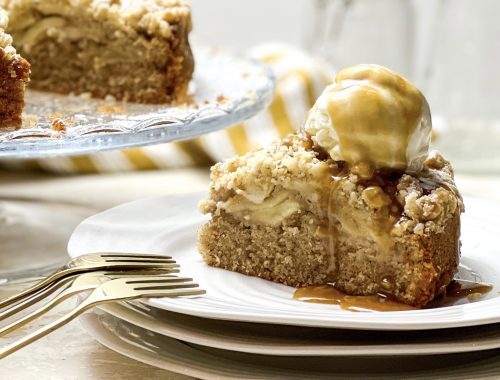 Photograph of Irish Apple Cake with Salted Caramel Sauce