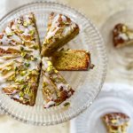 Photograph of Almond and Pistachio Cake with Pears, Lemon and Cardamom