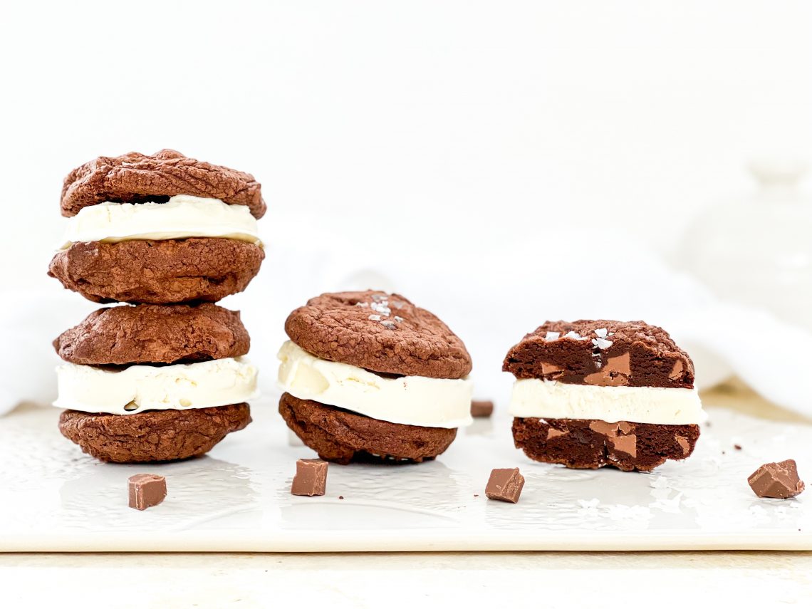 Photograph of Double Chocolate Brownie Cookie Ice Cream Sandwiches