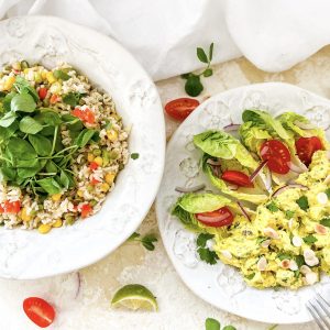 Photograph of Rice, Pea, Sweetcorn and Red Pepper Salad with a Lime and Honey Dressing