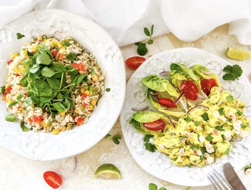 Photograph of Rice, Pea, Sweetcorn and Red Pepper Salad with a Lime and Honey Dressing