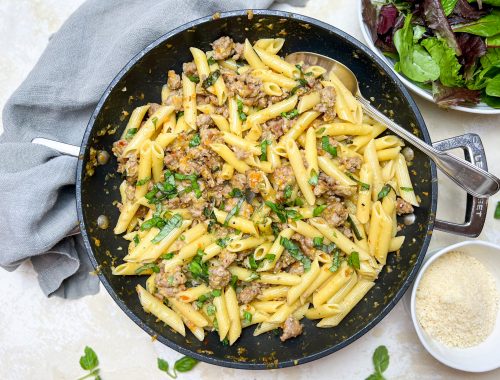 Photograph of Italian Sausage and Fennel Ragù with Penne