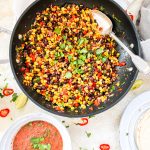 Warm Salad of Sweetcorn, Red Pepper, Black Beans and Coriander with Chilli and Lime