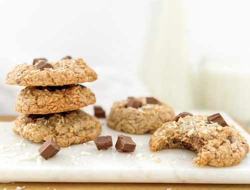 Photograph of Toasted Coconut and Brown Butter Cookies with Milk Chocolate Chips