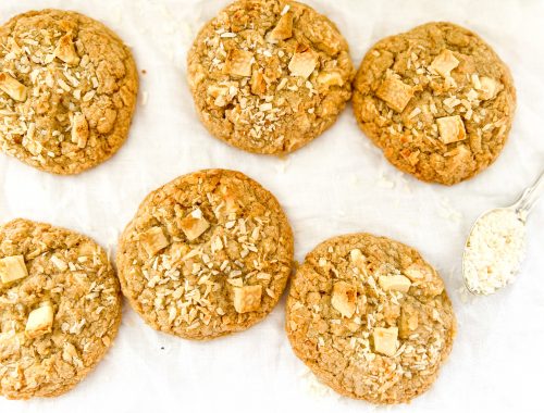 Photograph of Toasted Coconut and Brown Butter Cookies with White Chocolate Chips