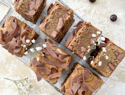 Photograph of Coffee Blondies with Brown Butter, Chunks of Milk Chocolate and a Coffee Glaze