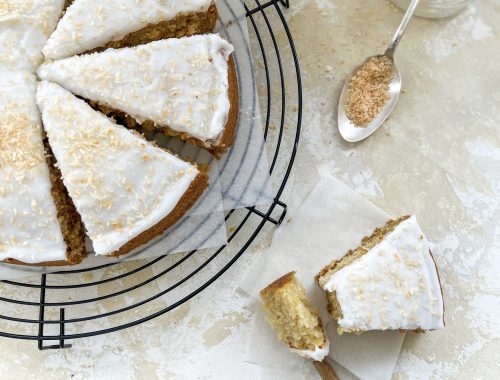 Photograph of Coconut Cake with Coconut and Vanilla Icing