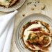 Photograph of Seared Scallops and Creamed Cauliflower with Hazelnut, Soy, Lime and Chilli Dressing, topped with Cured Meat Chips and Roast Hazelnuts.