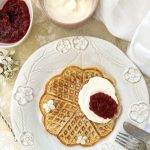 Photograph of Norwegian Waffles with Sour Cream and Lingonberry Jam