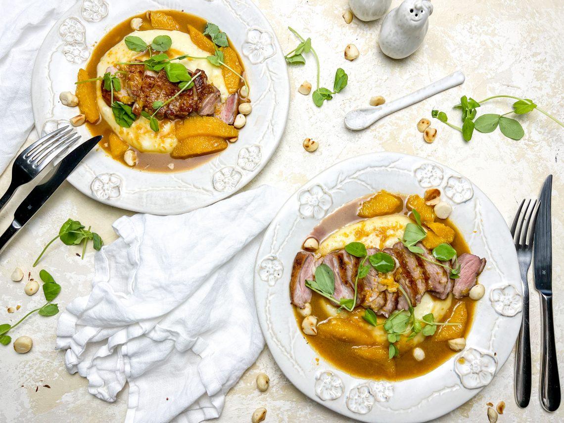 Photograph of Duck à l'Orange, Celeriac and Potato Purée with Macadamia Nuts