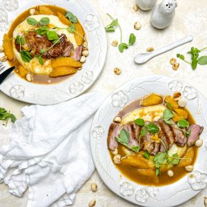 Photograph of Duck à l'Orange, Celeriac and Potato Purée with Macadamia Nuts