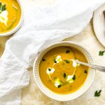 Carrot and Onion Squash Soup with Parsley Oil and Sour Cream