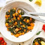 Photograph of Roast Spinach Gnocchi and Butternut Squash with Sage and a Roast Garlic and Chilli Brown Butter