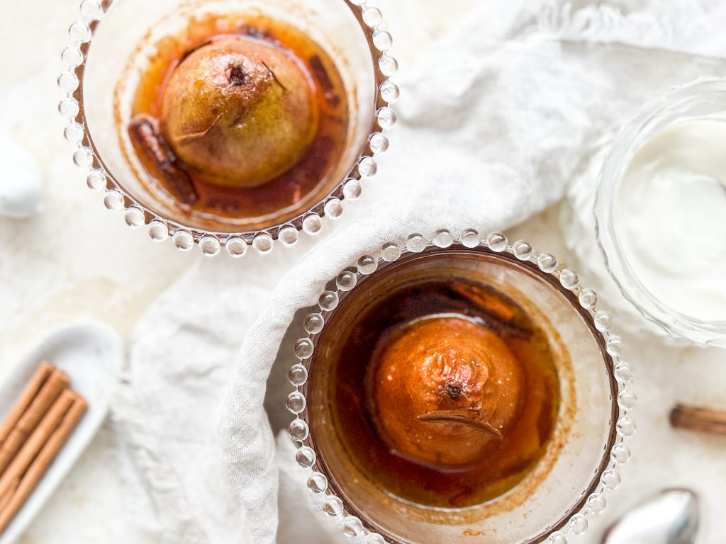 Photograph of Baked Pears with Marsala Wine and Cinnamon